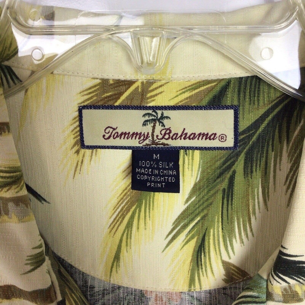 Tommy Bahama Cream Green Palm Tree Print Silk Shirt Men's M Button Down - Picture 4 of 6